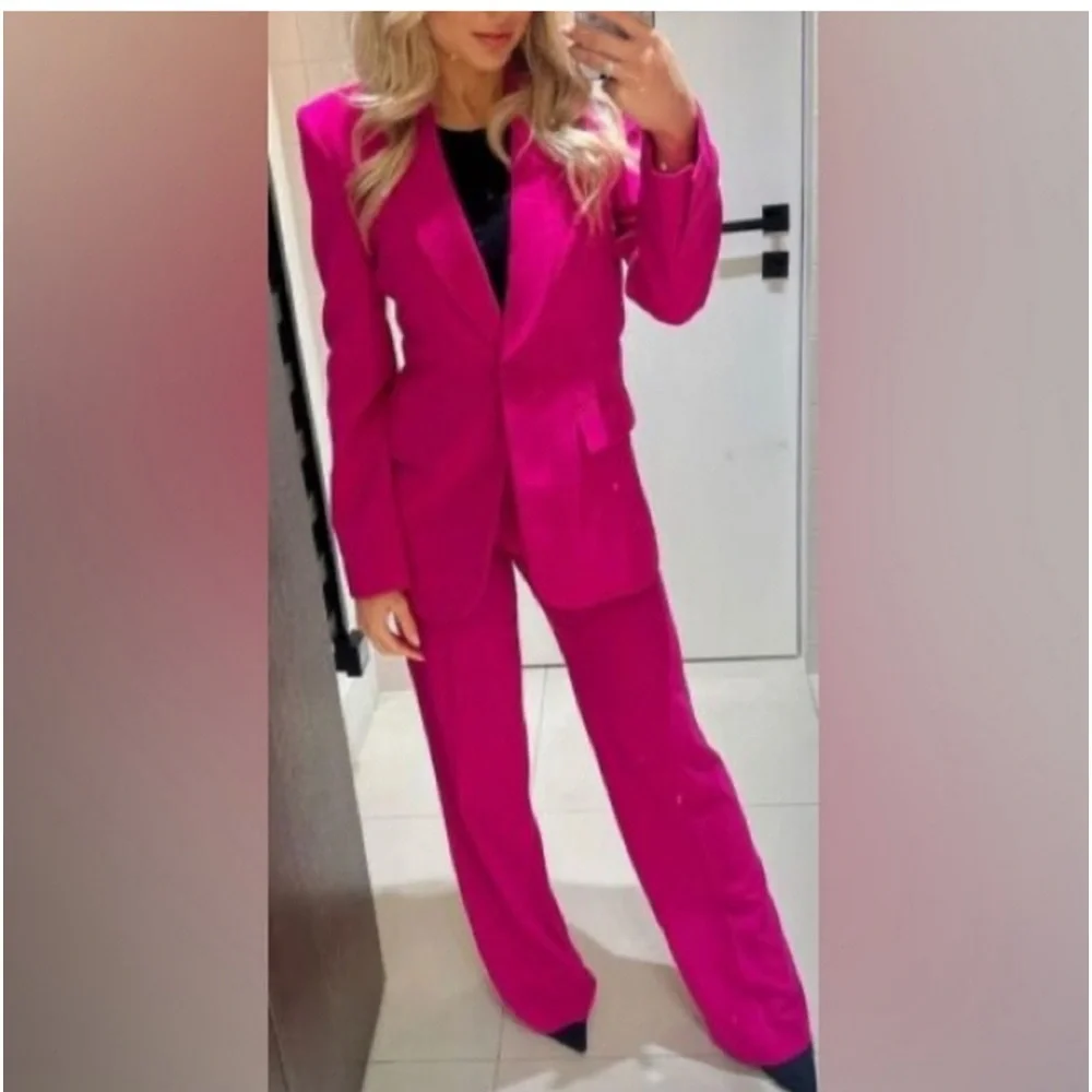 Zara long flowing  neon pink pants - Picture 12 of 16